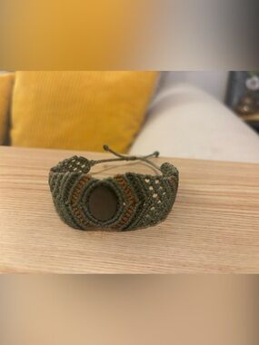 Handmade Olive Green Macrame Bracelet with Stone